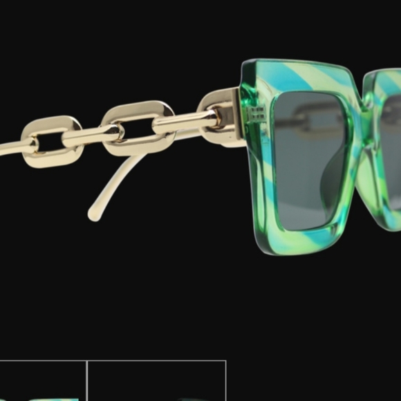 Square Sunglasses. Color green. Chain Temple UV Protection Sunglasses. - Picture 9 of 11